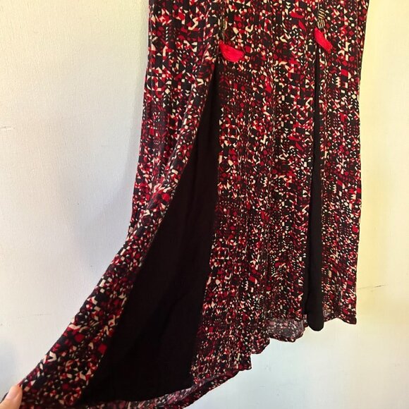 Fusion Gaucho Pants Womens Medium Asian Red Capri Tie Waist Wide Leg - Picture 2 of 9